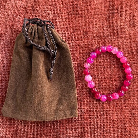 Rose Pink Agate Natural Stone Bracelet 7" - 8mm Beads - Picture 2 of 4